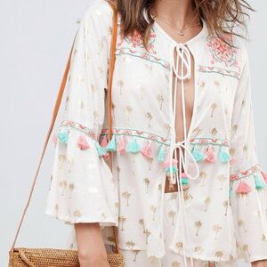 NWOT ASOS- River Island beach blouse with tie front in cream